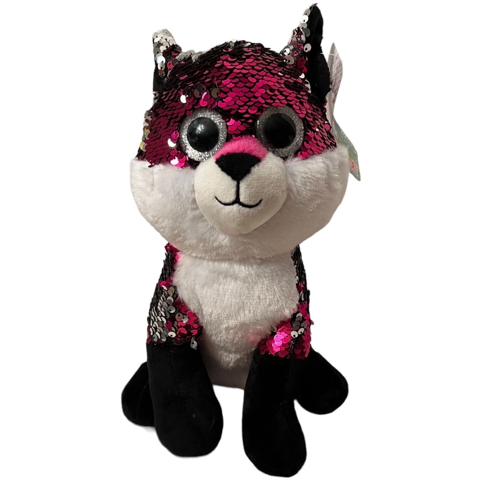 Plush Paradise Sequin Plush Pink Silver Fox Stuffed Animal Color Change NWT